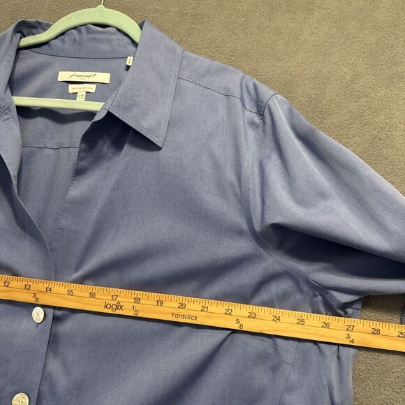 NWT Foxcroft Heritage Non-Iron Button Up Top Blouse Plus Size 22W Blue Shaped - Picture 10 of 10